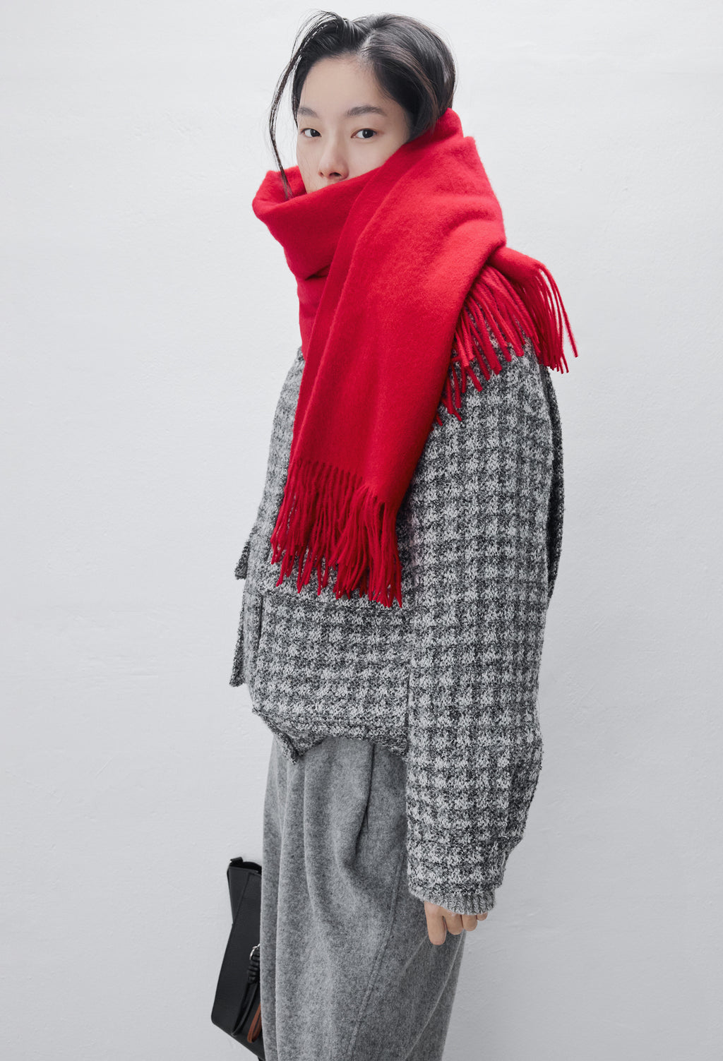 Lambswool Fringe Muffler Red