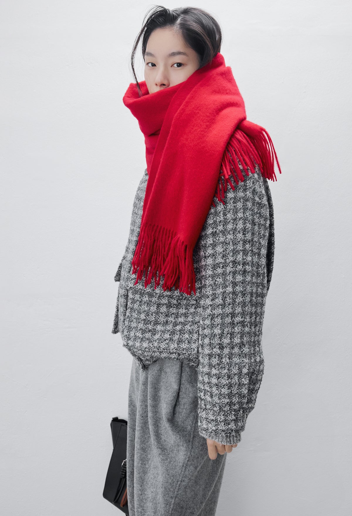 Lambswool Fringe Muffler Red