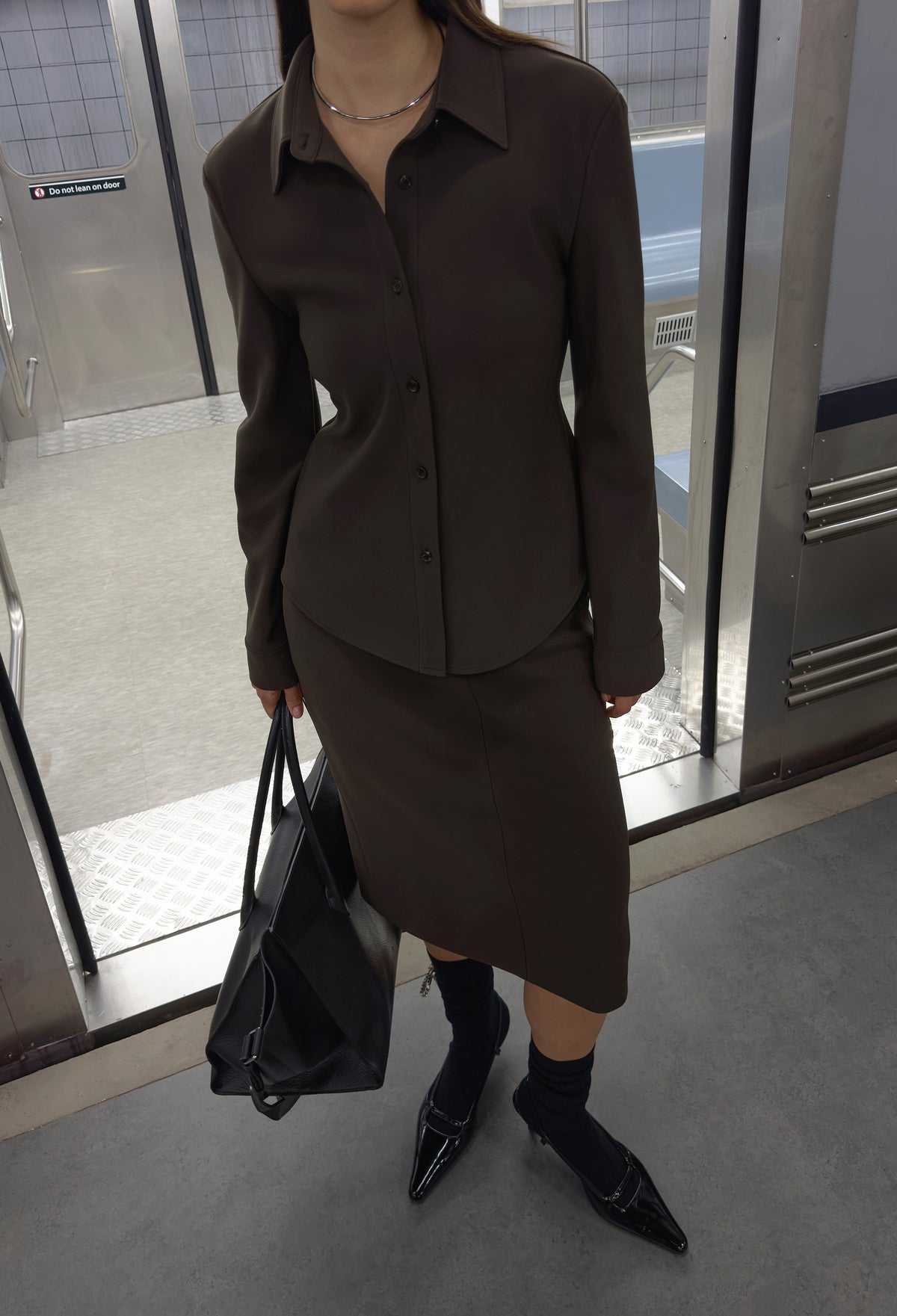High-density Slim-Fit Shirt Brown