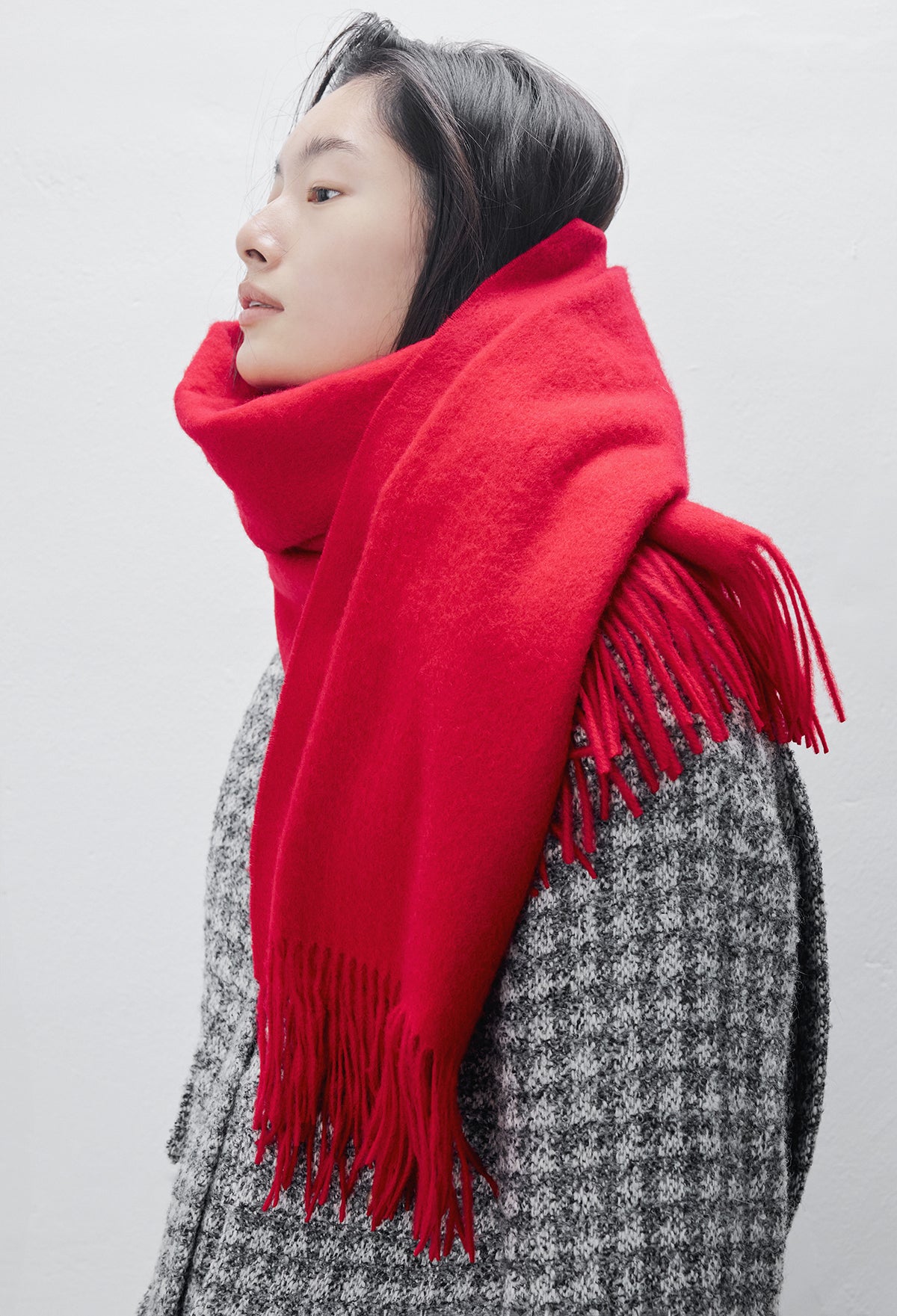 Lambswool Fringe Muffler Red