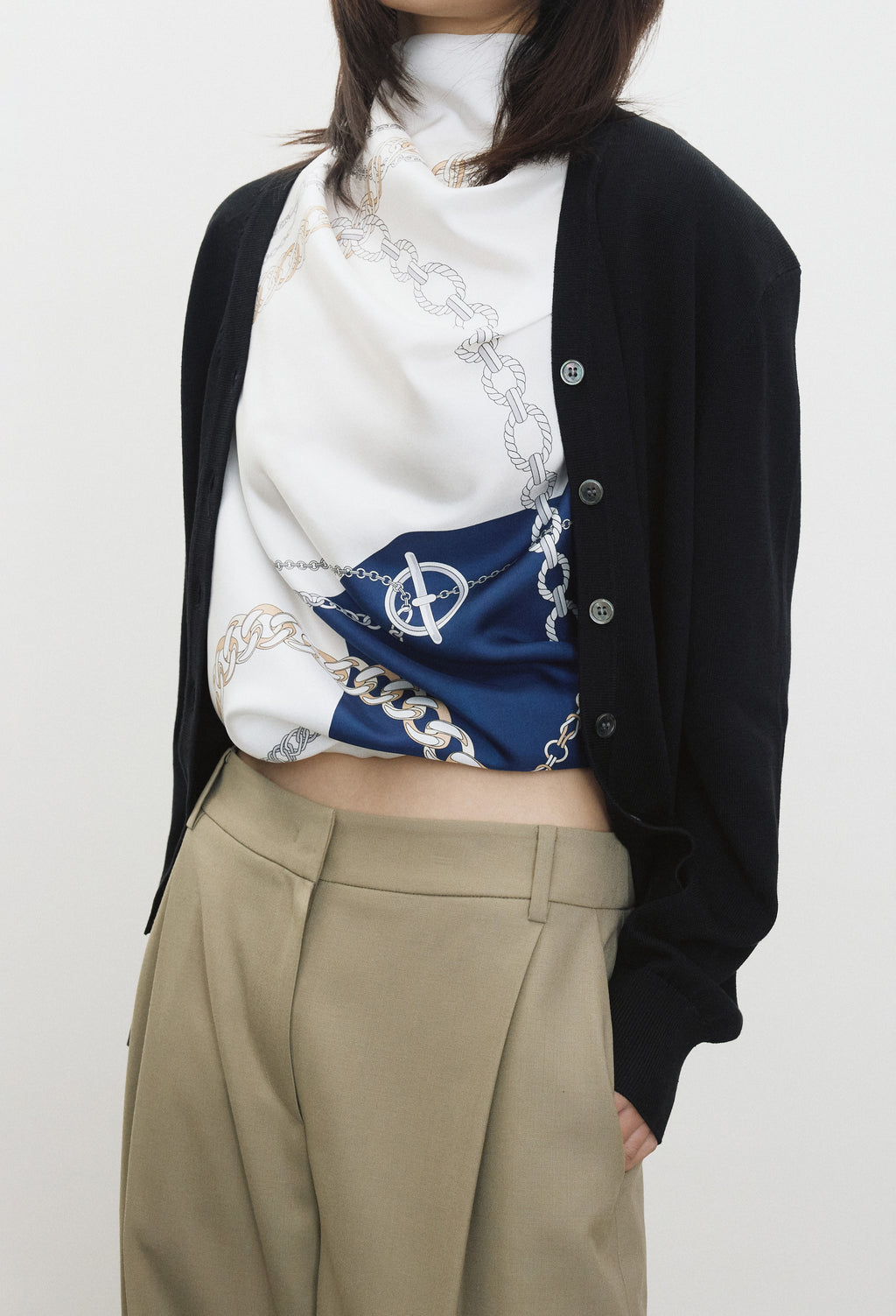 Silk Blend Padded Cardigan Black