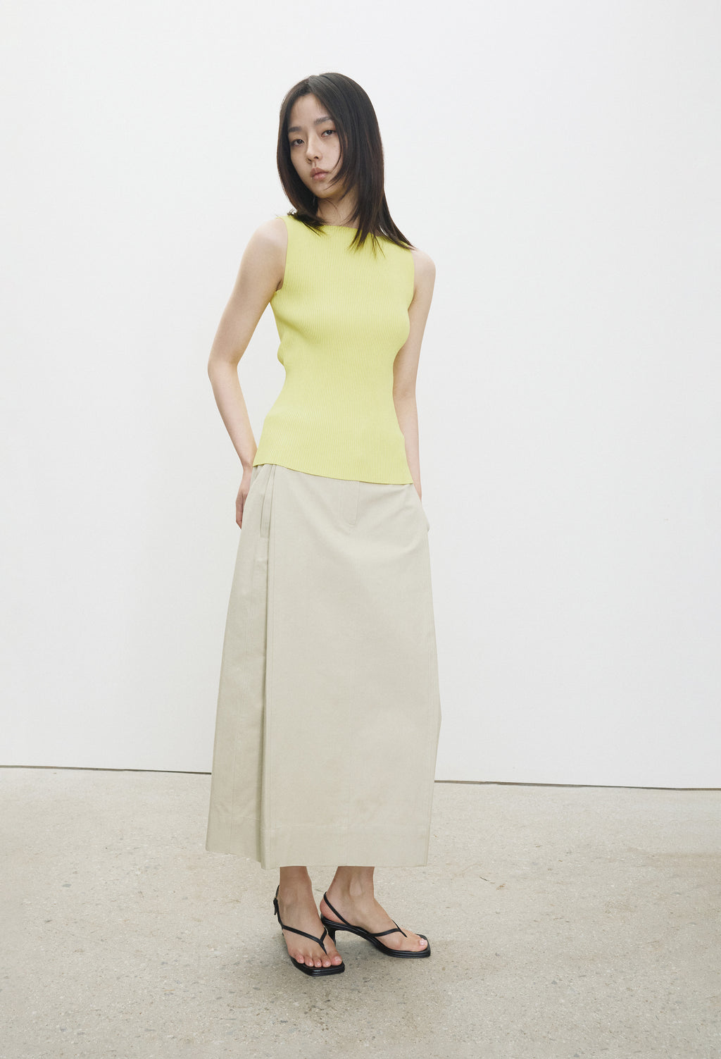 Cotton Tuck Skirt Beige