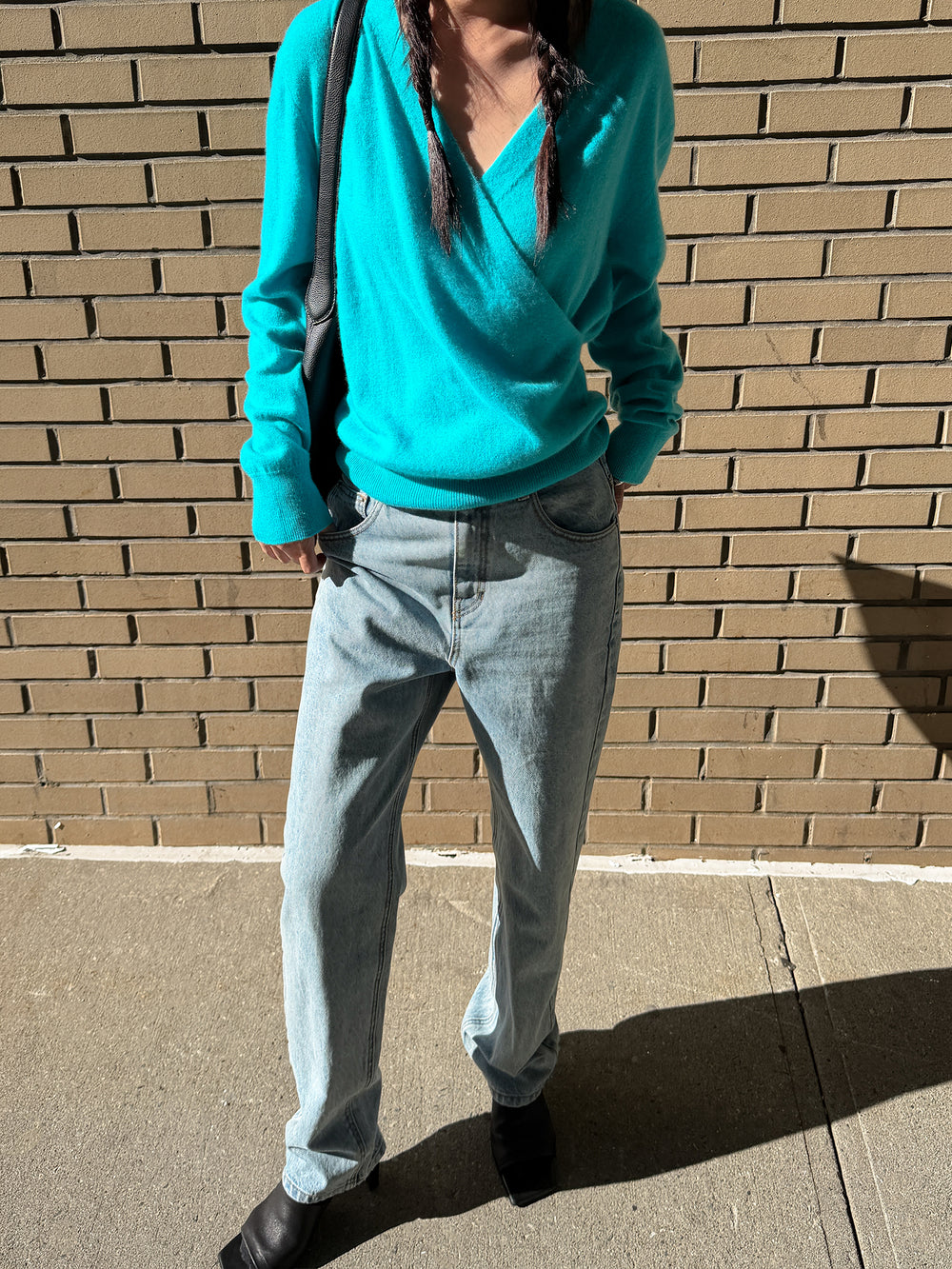 Cashmere 100 Wrap Knit Aqua Blue
