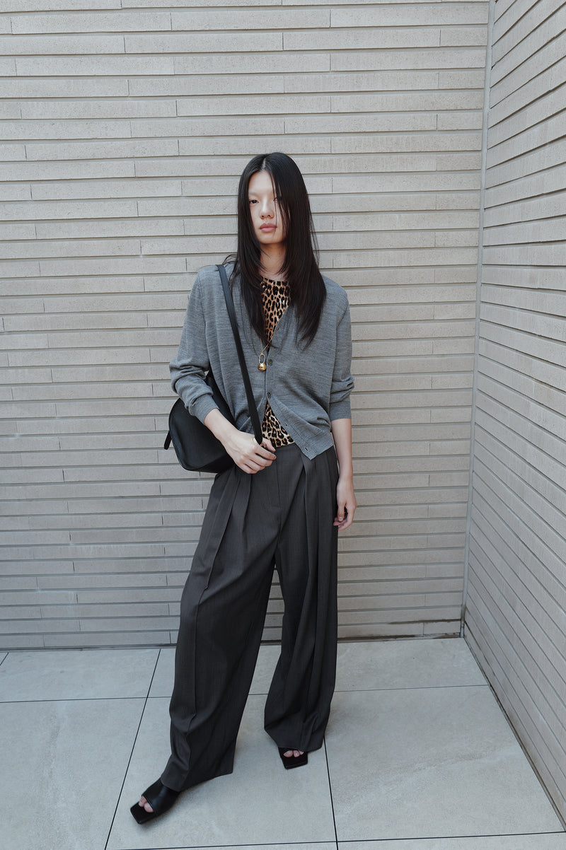 Washable 100% Wool Detailed Cardigan Melange Grey