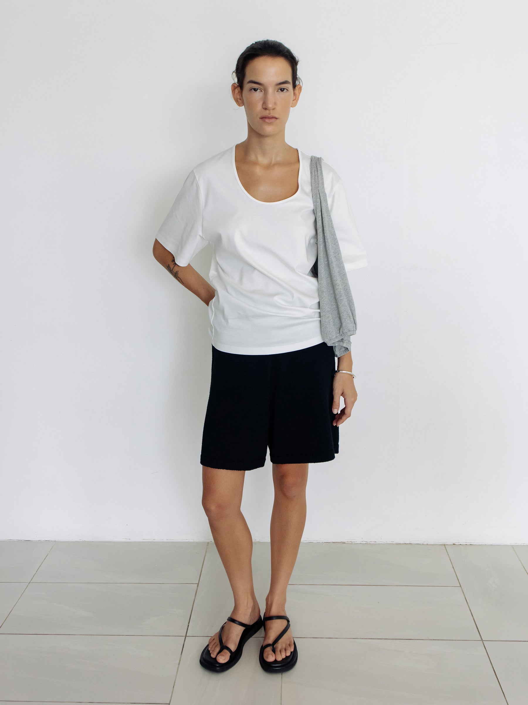 Cotton U-Neck T-Shirt Ivory