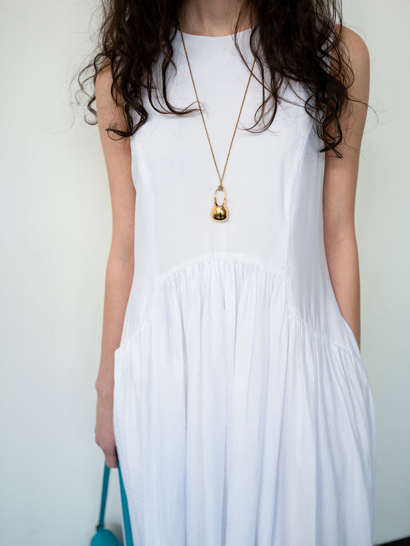 Flowy Shirring One-piece Dress White