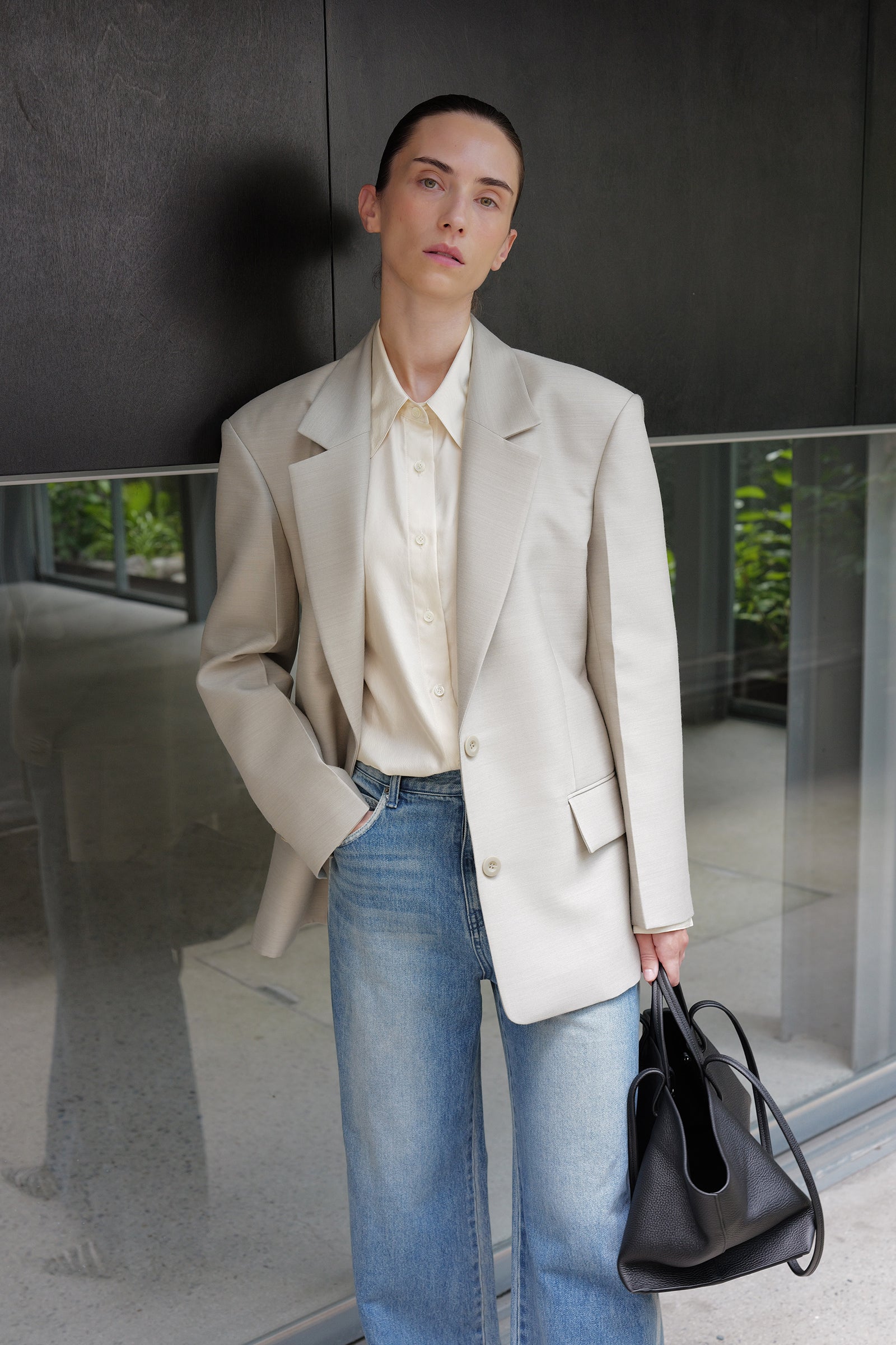 Wool Silk Blazer Light Gray