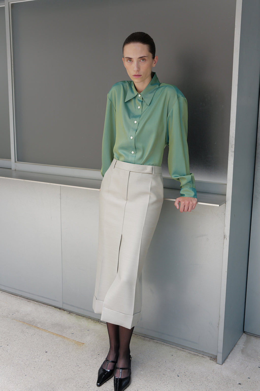 Wool Silk Pencil Skirt Light Gray