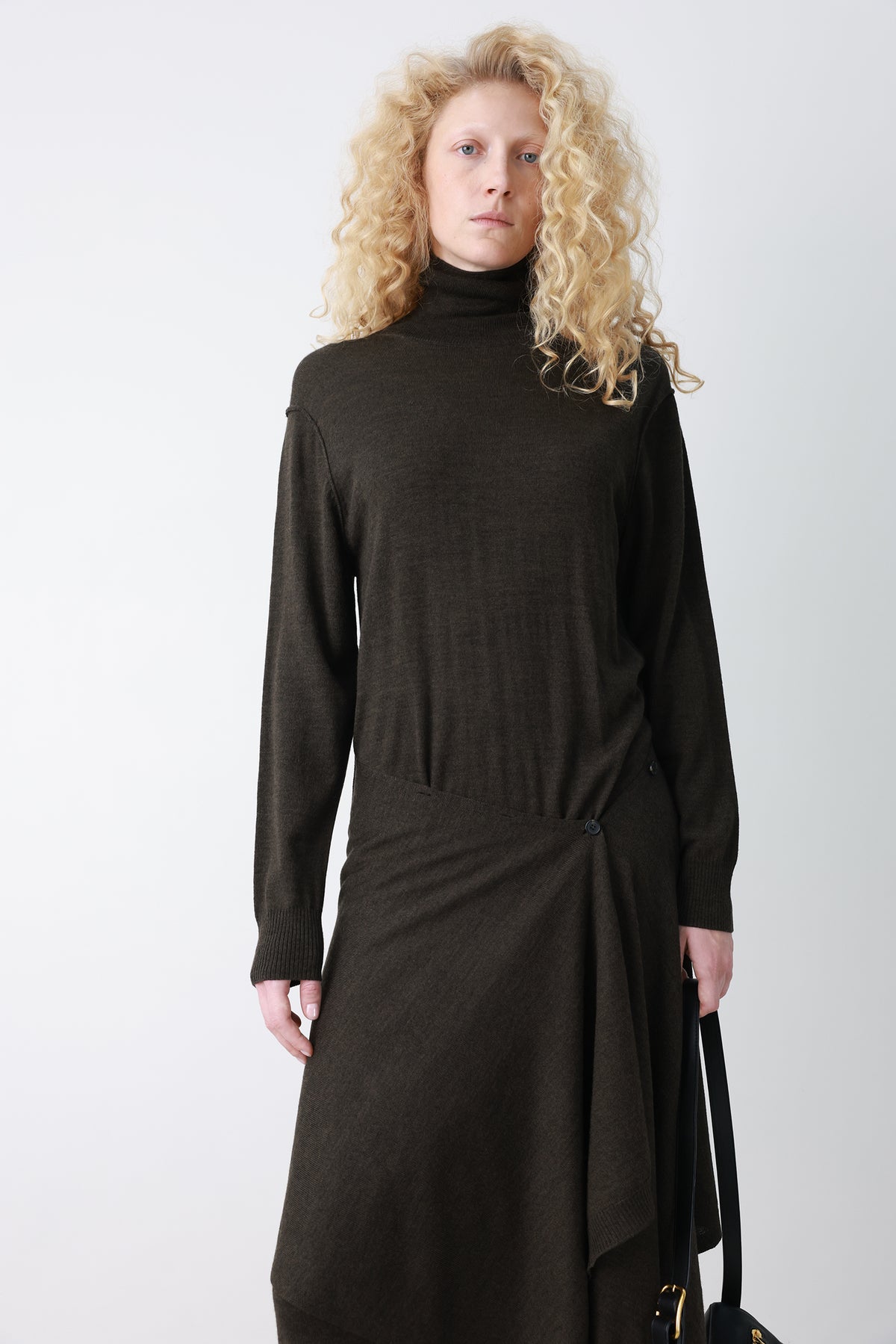 Wool blend knit dress khaki