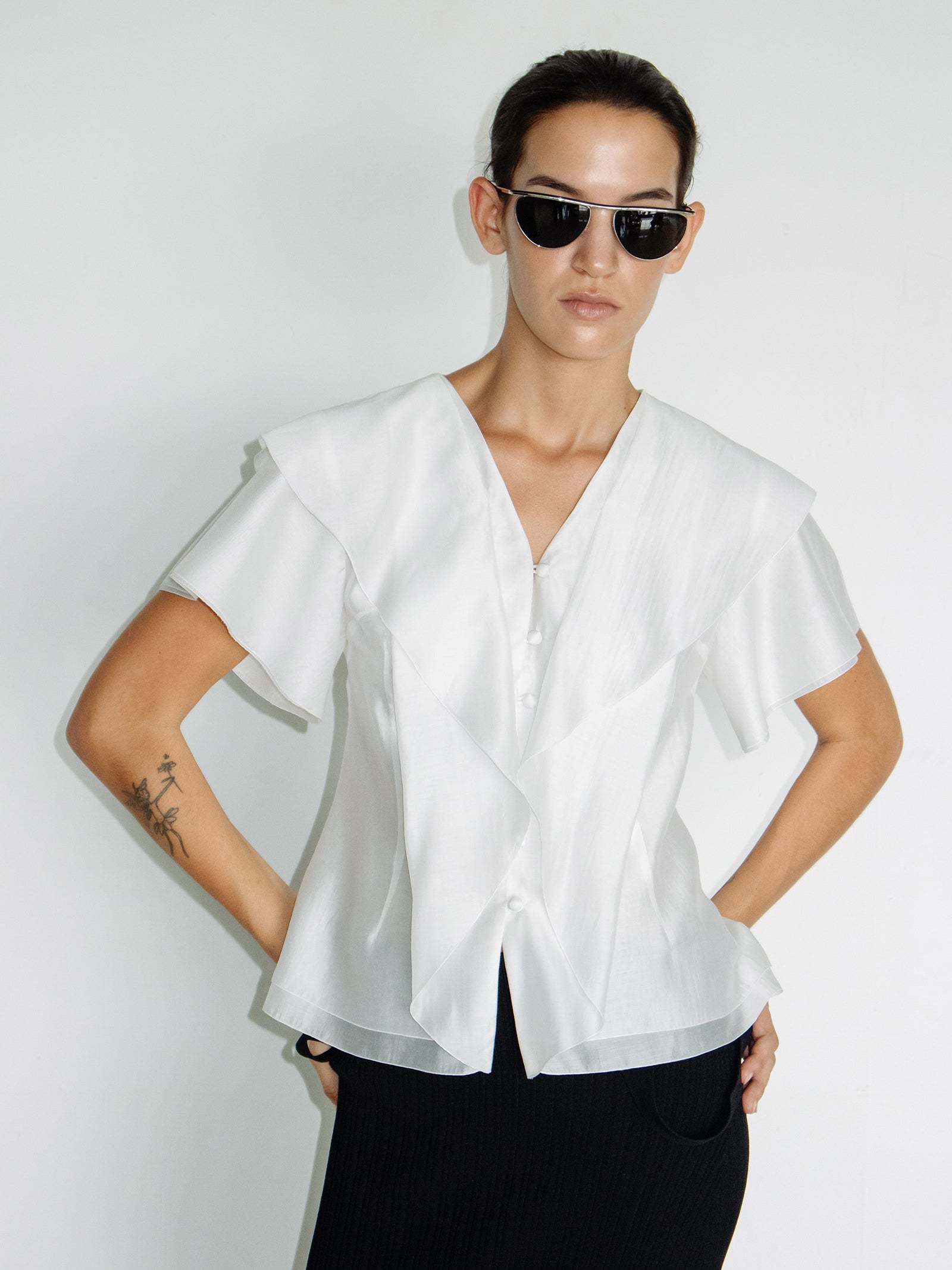 Ruffle Peplum Blouse Ivory