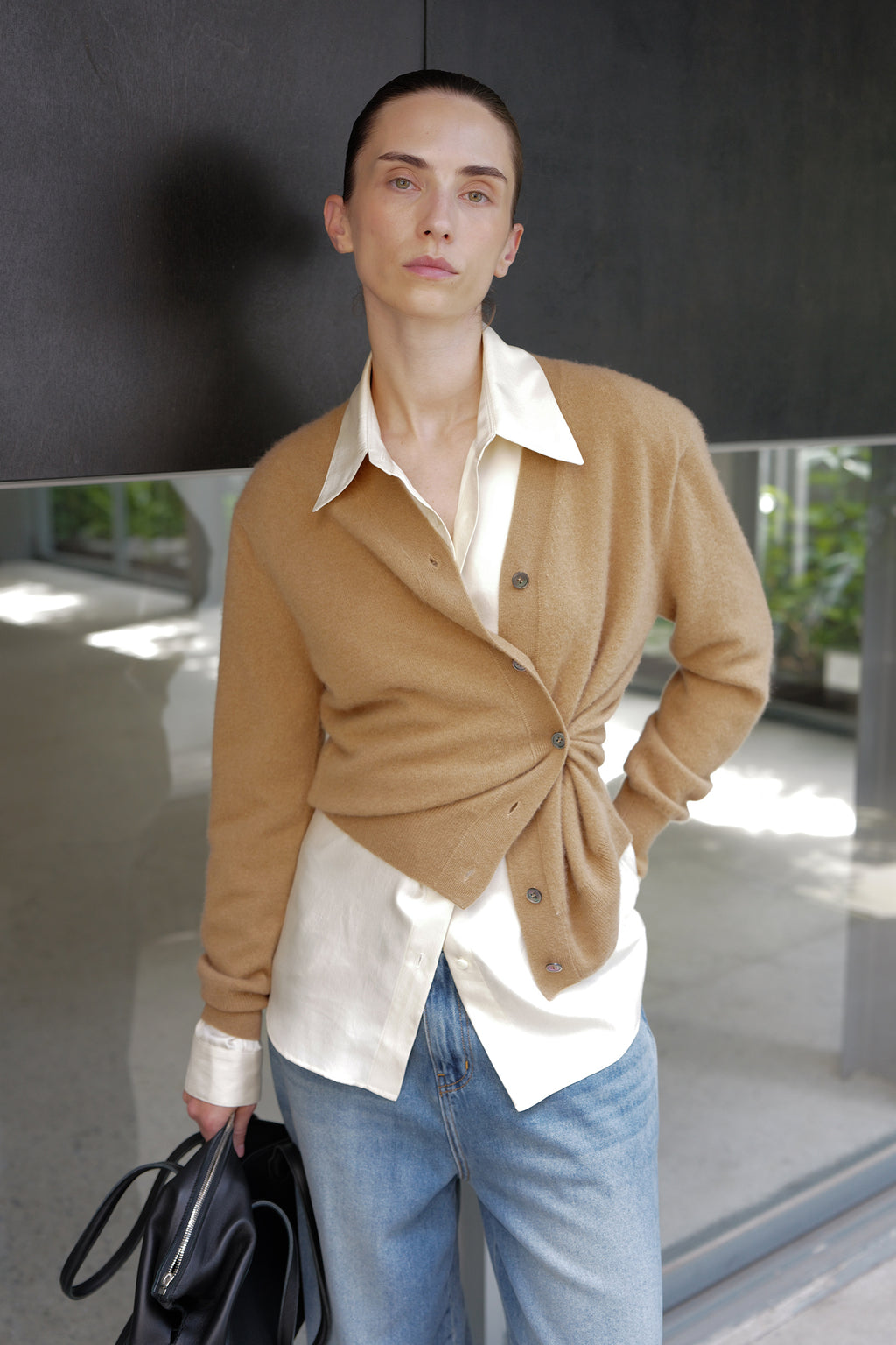 Cashmere 100 Padded Cardigan Camel