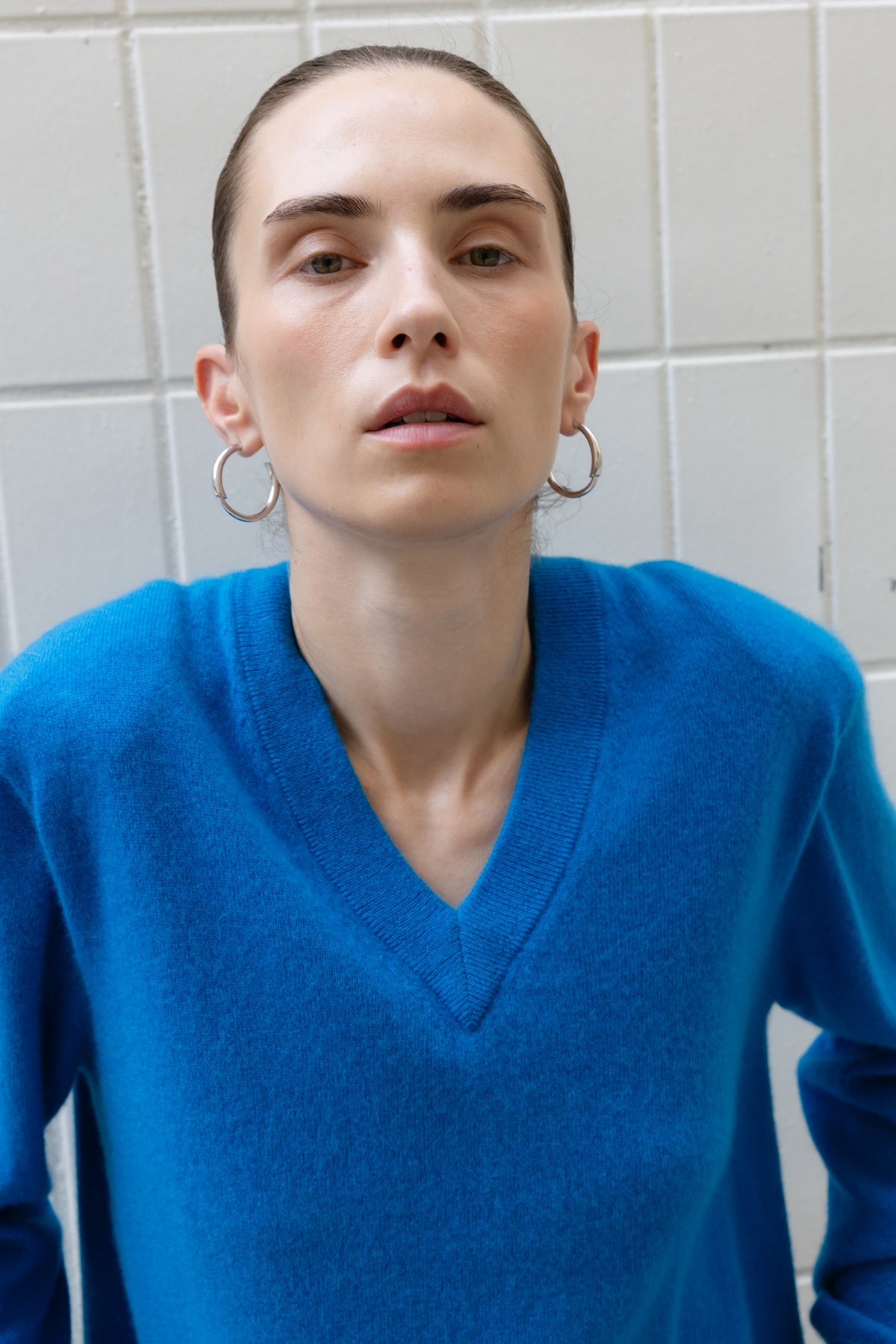 Cashmere 100% V-neck Knit Cobalt