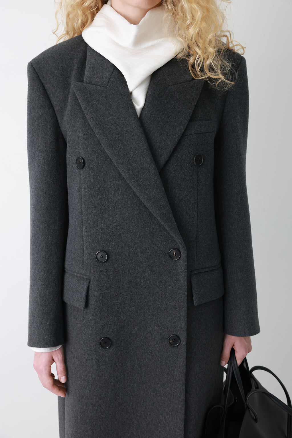 Double Tailored Long Coat Charcoal