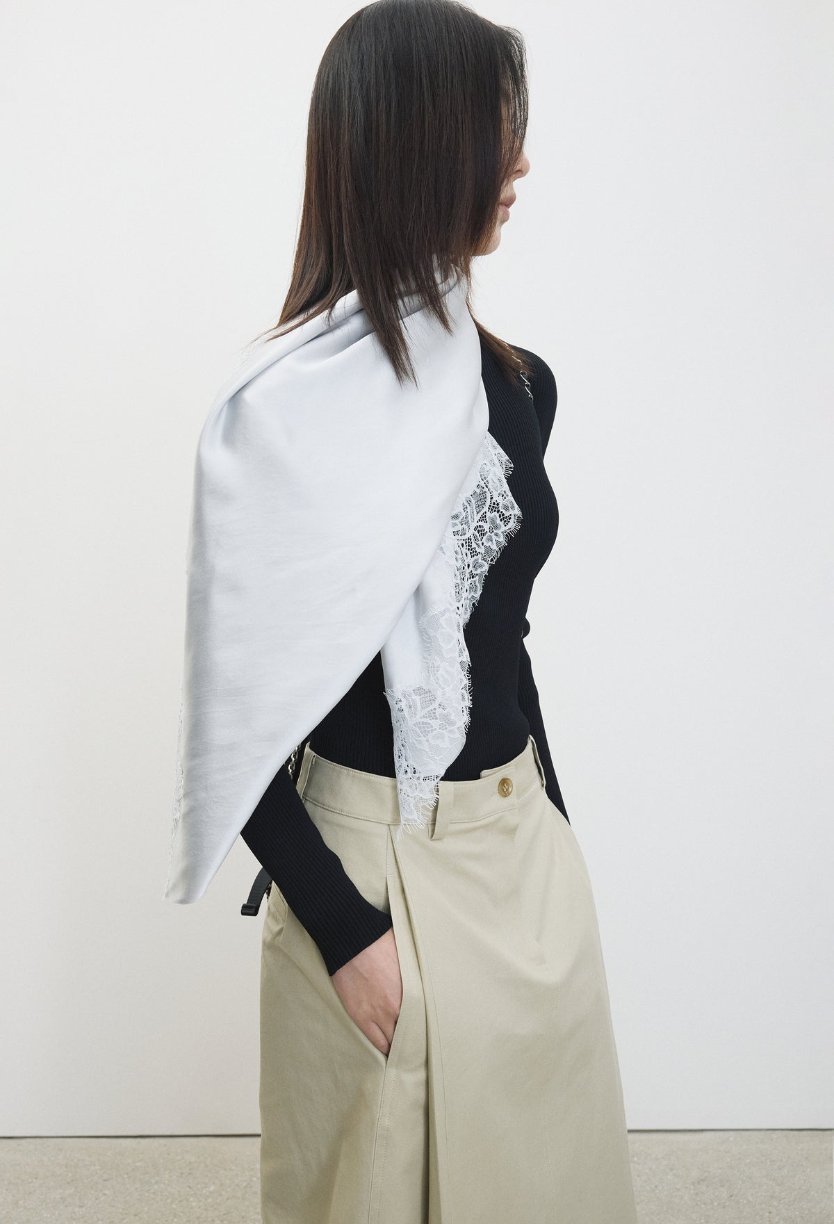 Lace Silk Scarf Silver