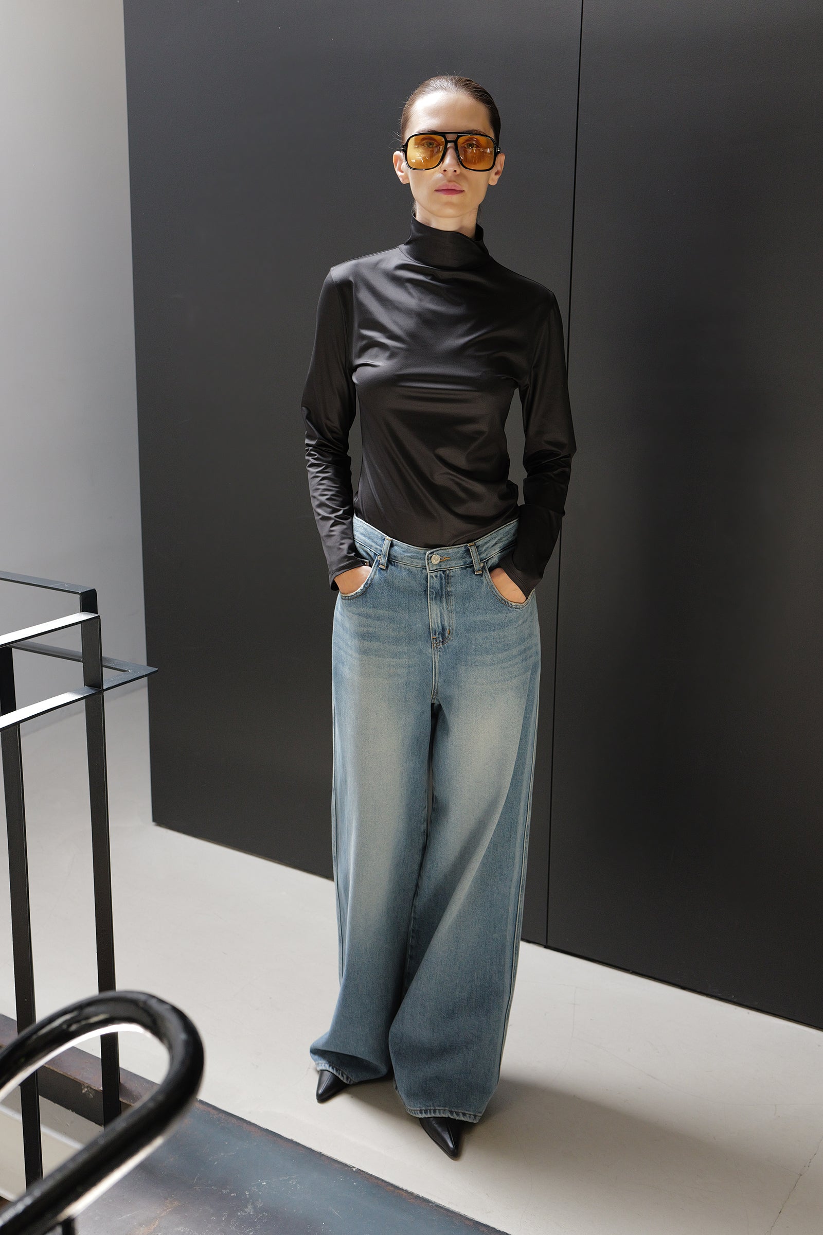 Metallic Turtleneck Top Black
