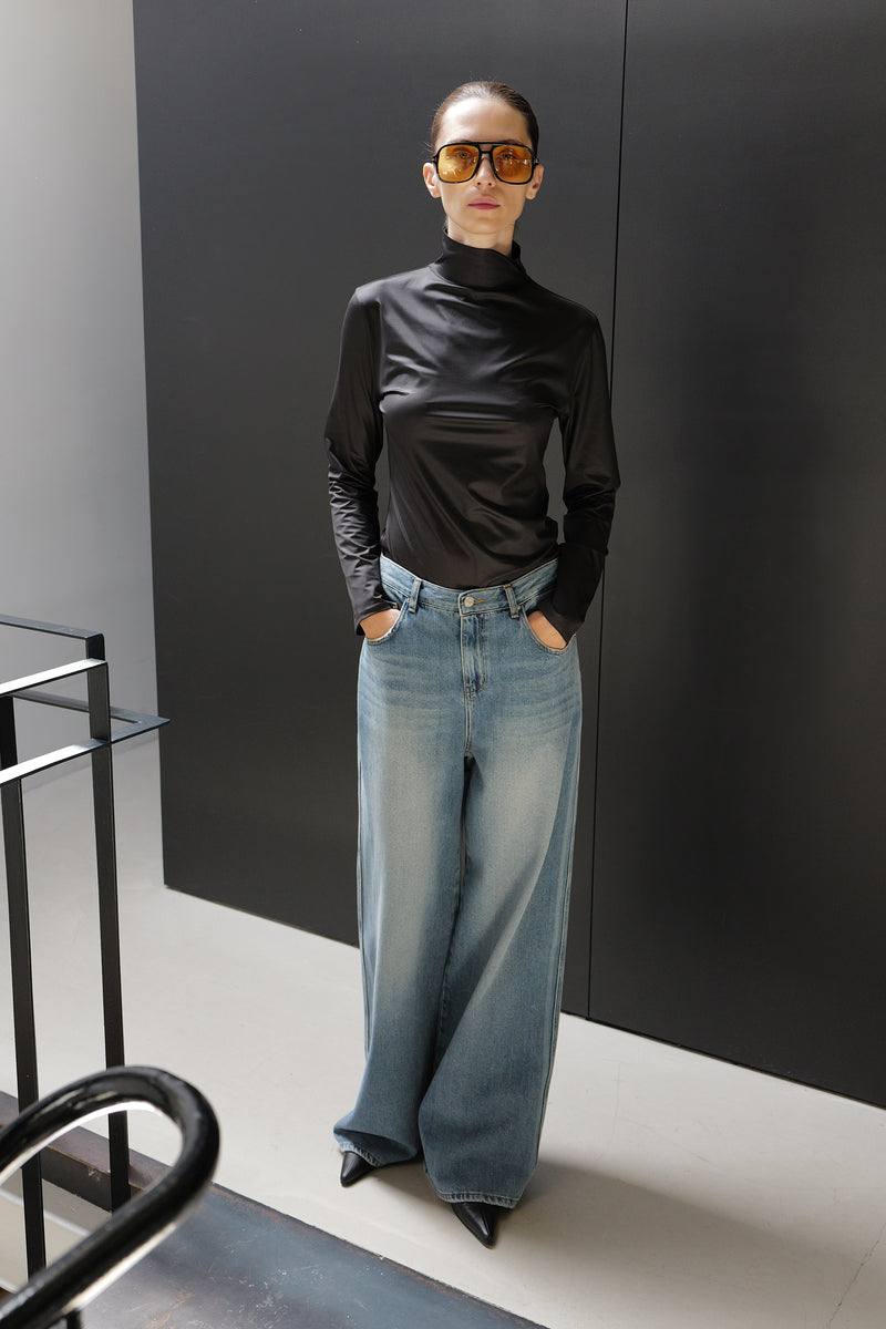 Metallic Turtleneck Top Black