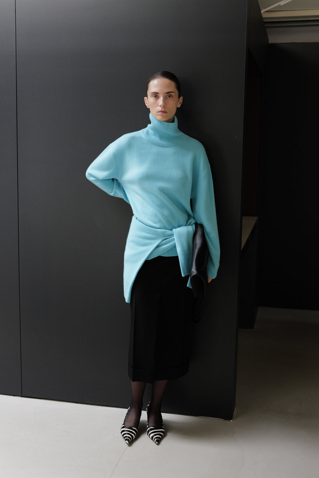 Cashmere 100 Turtleneck Knit Mint Blue