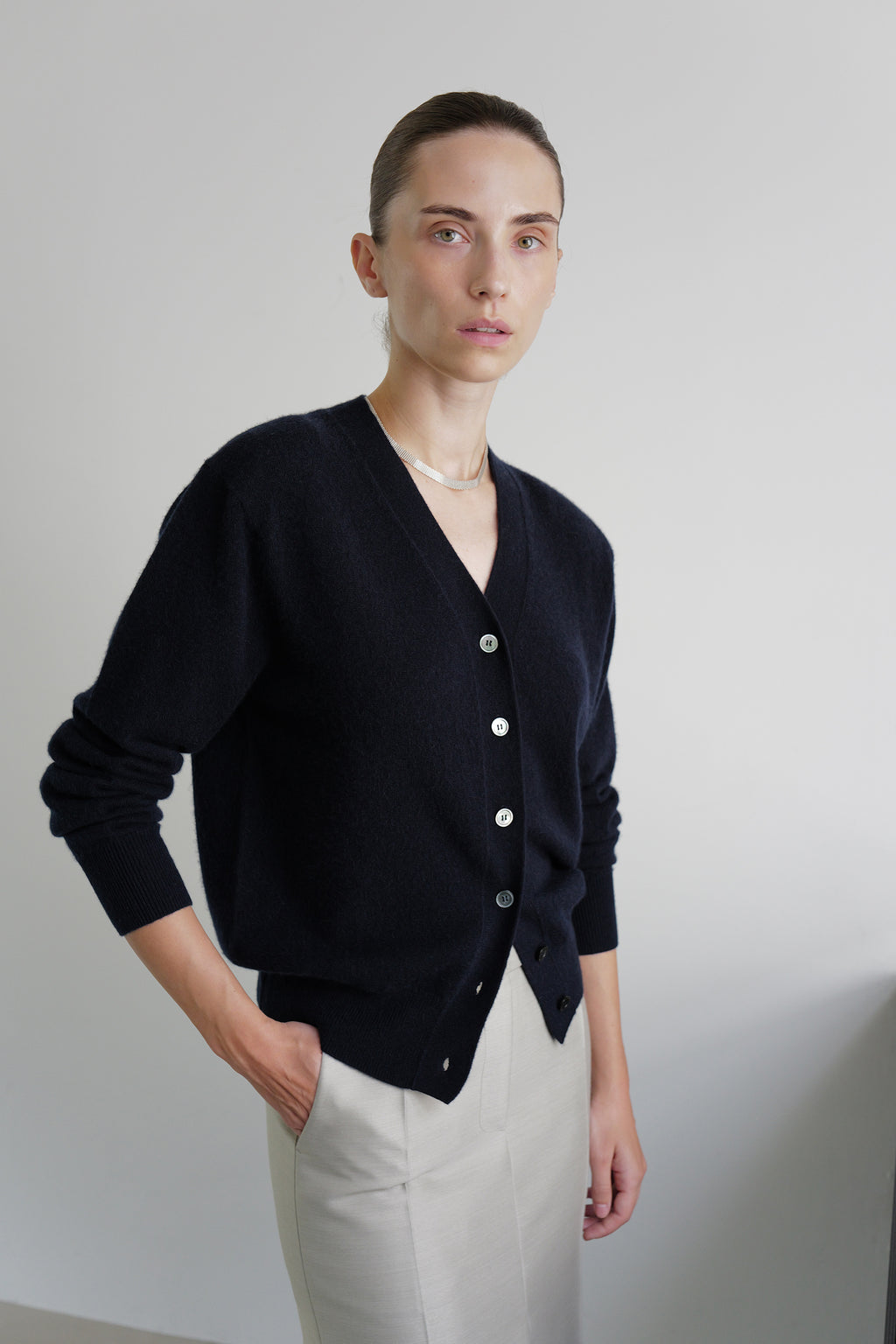 Cashmere 100 Padded Cardigan Navy
