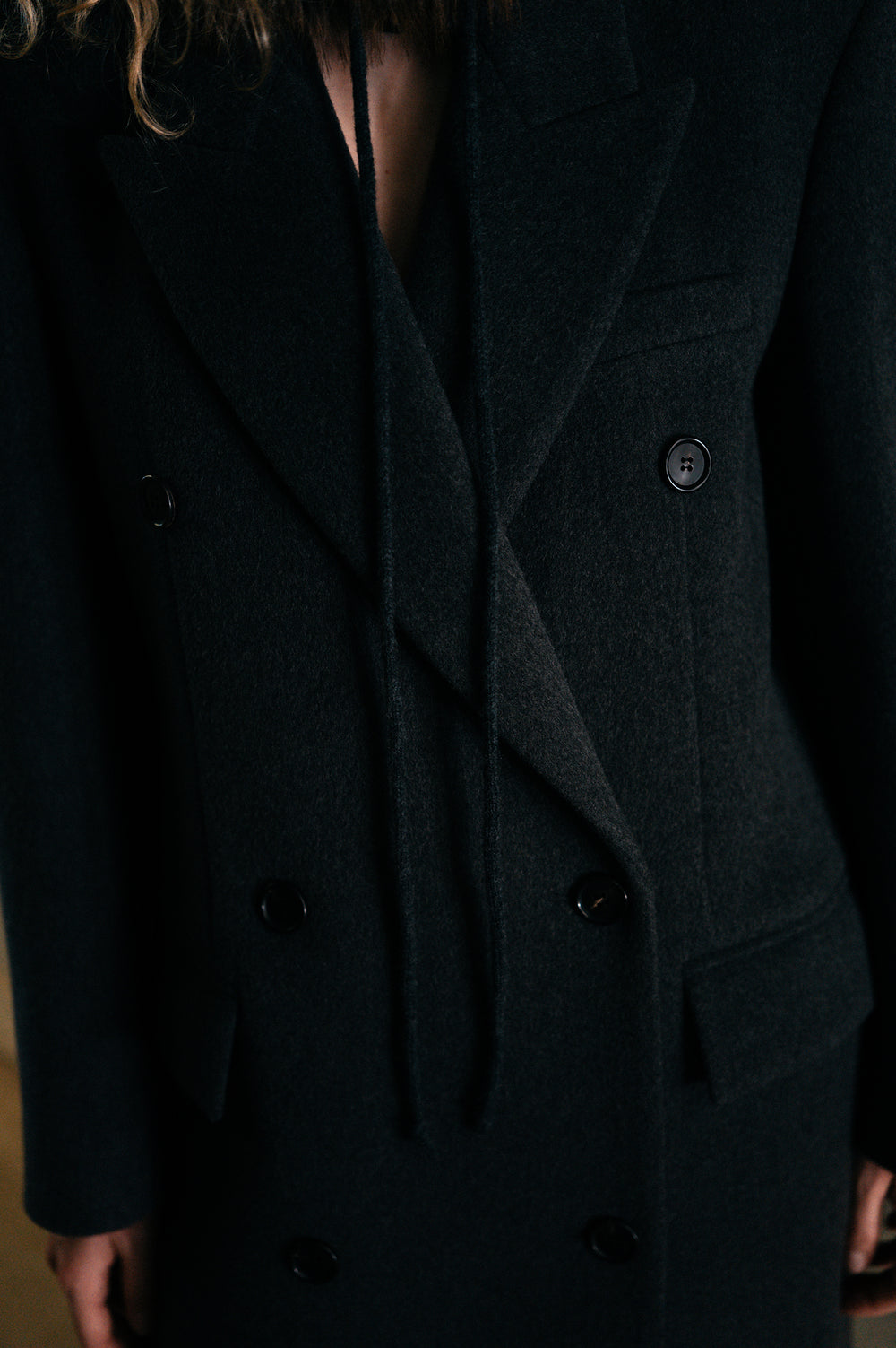 Double Tailored Long Coat Charcoal