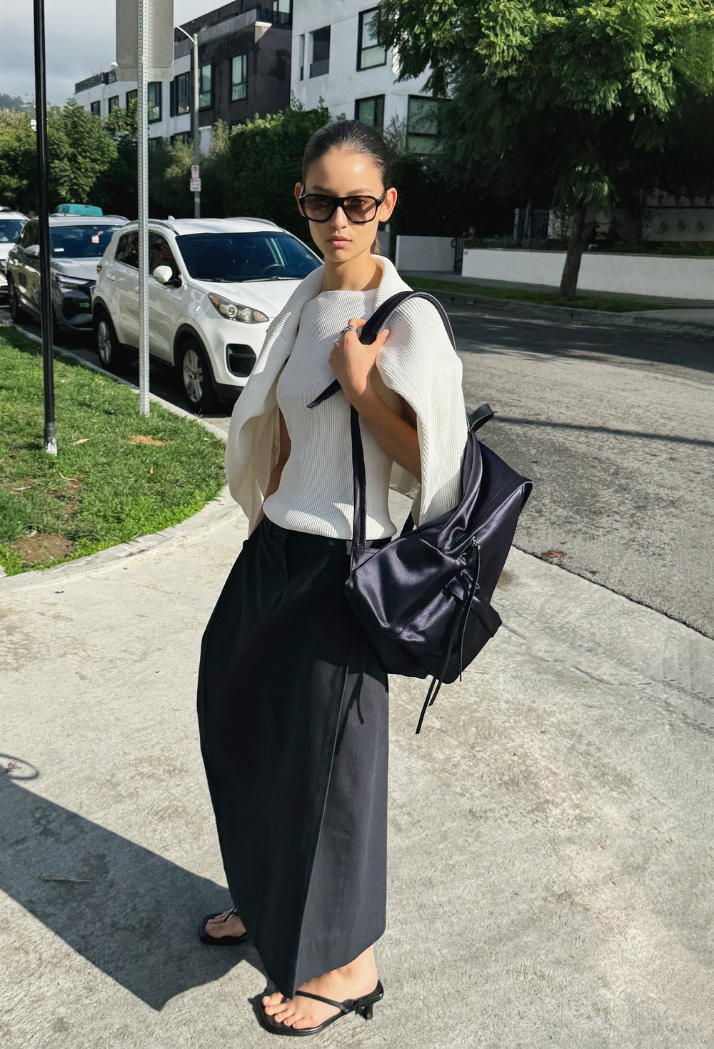 Cotton Tuck Skirt Navy