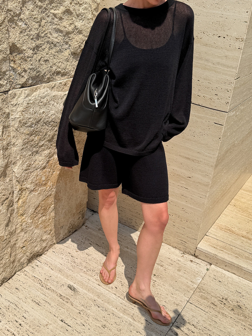Sheer Round Pullover Black