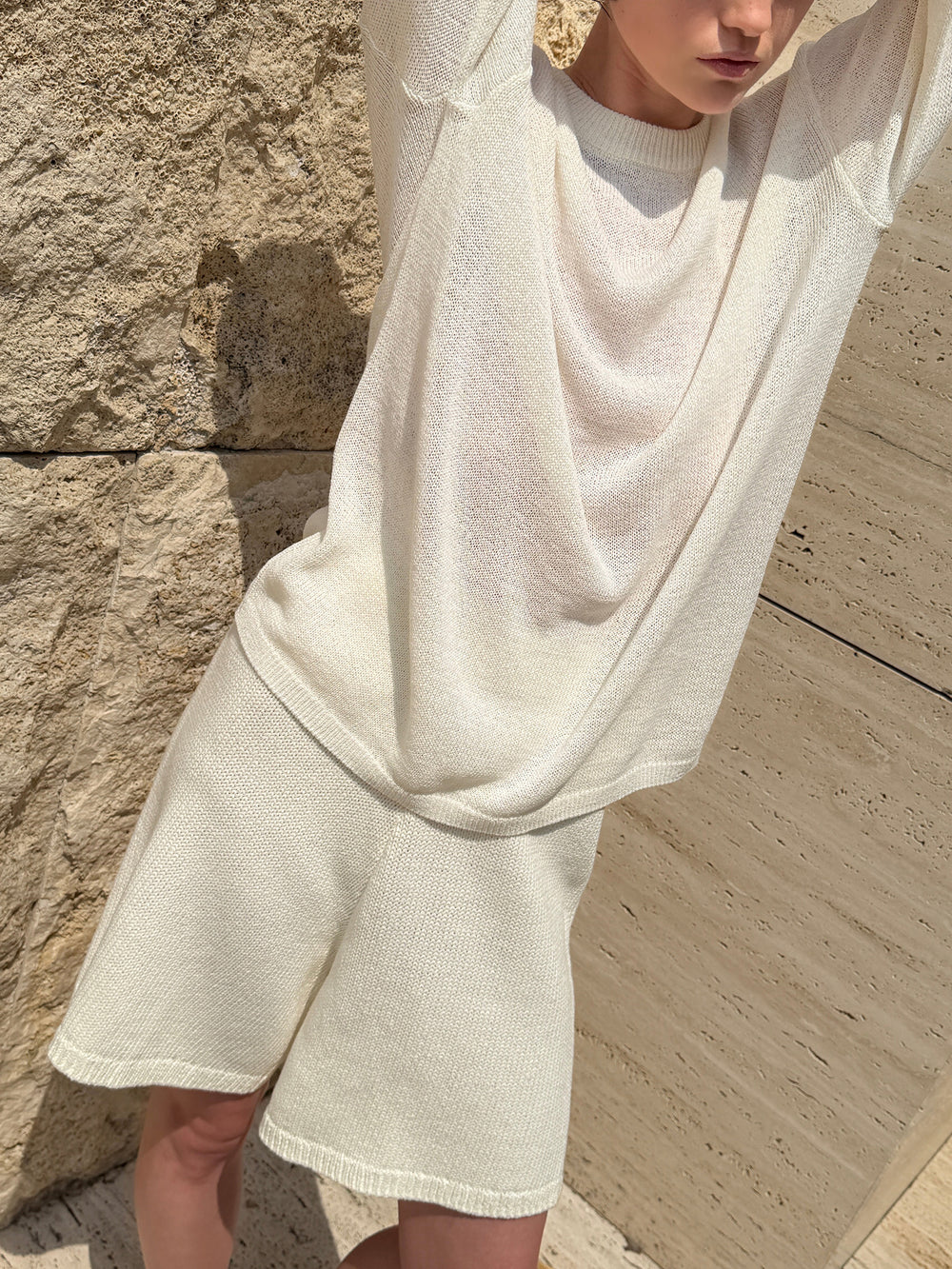 Cotton Knit Shorts Ivory