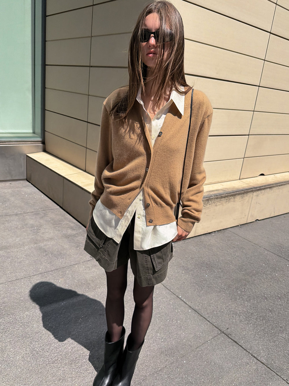 Cashmere 100 Padded Cardigan Camel