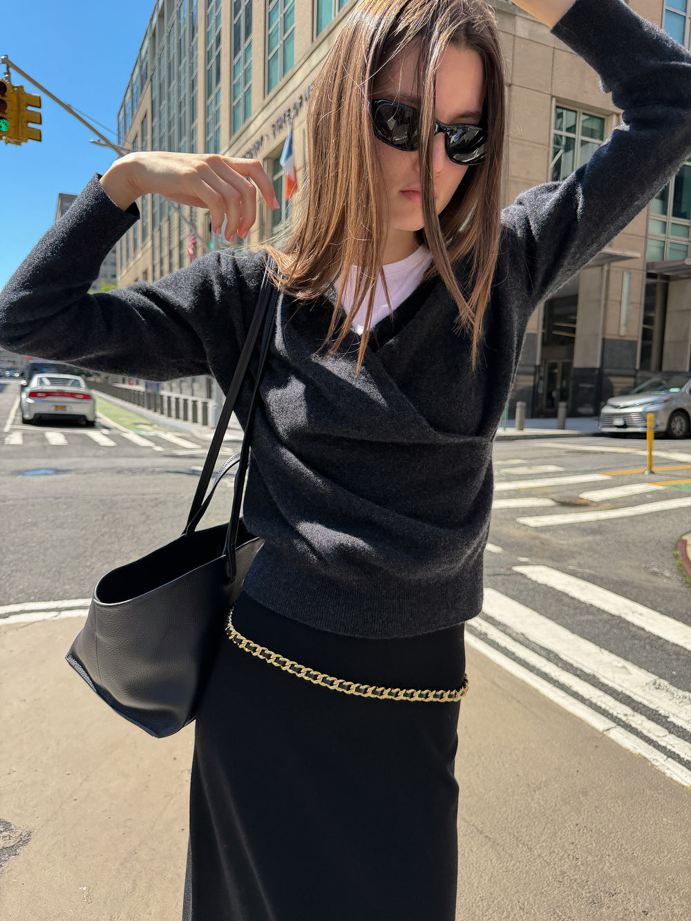 Cashmere 100 Wrap Knit Charcoal