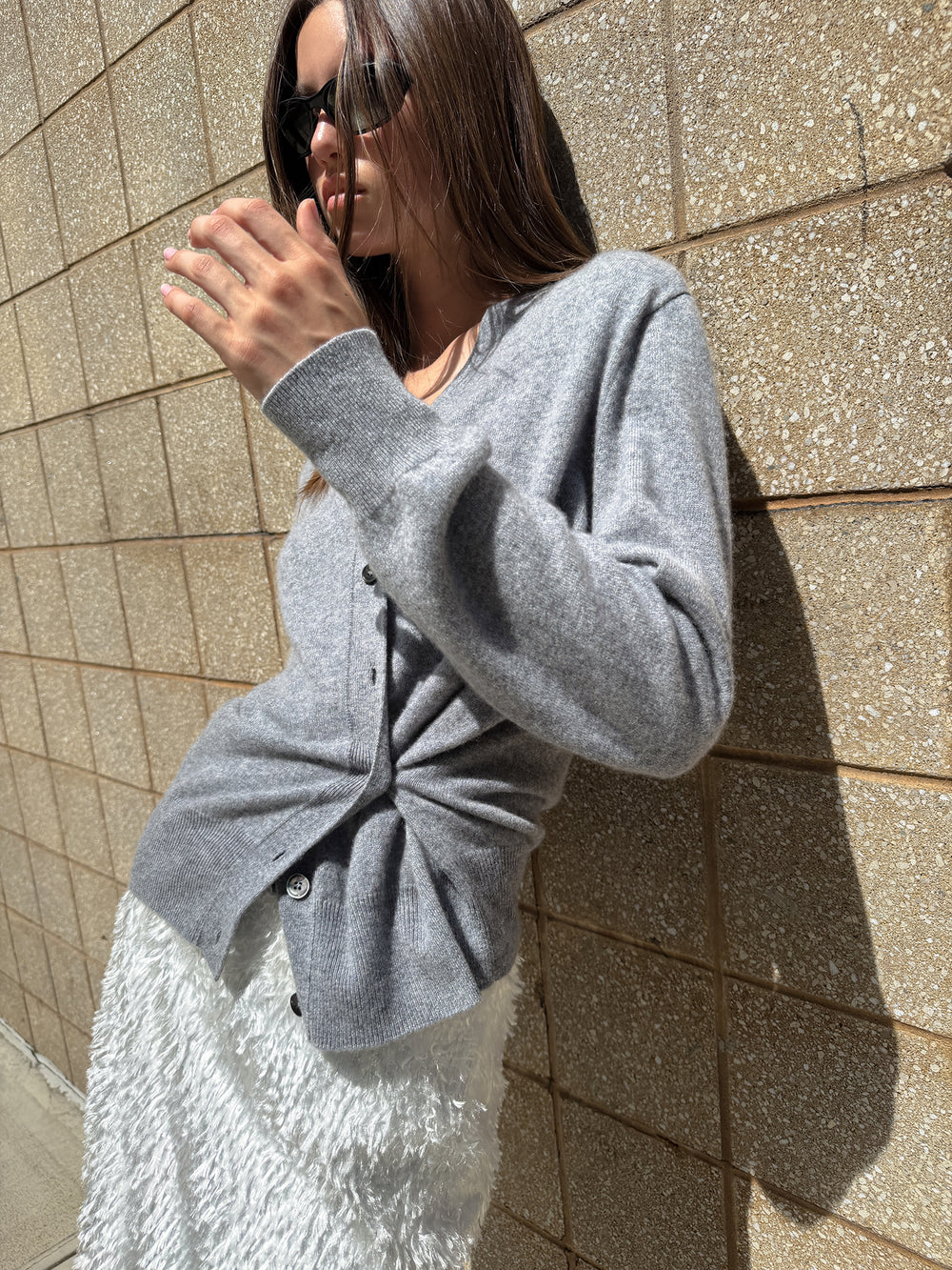 Cashmere 100 Padded Cardigan Grey