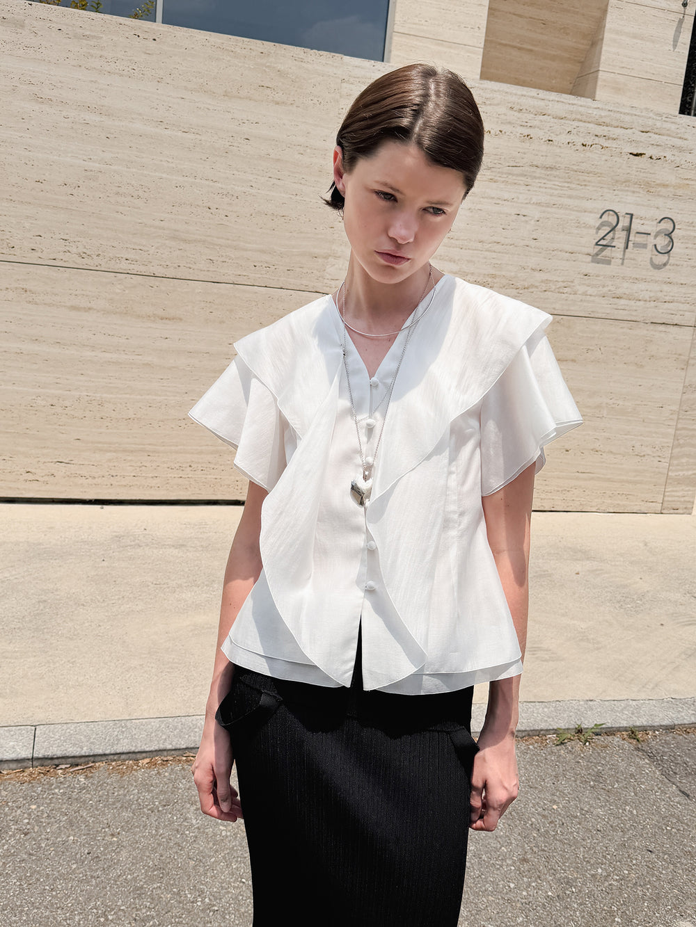 Ruffle Peplum Blouse Ivory