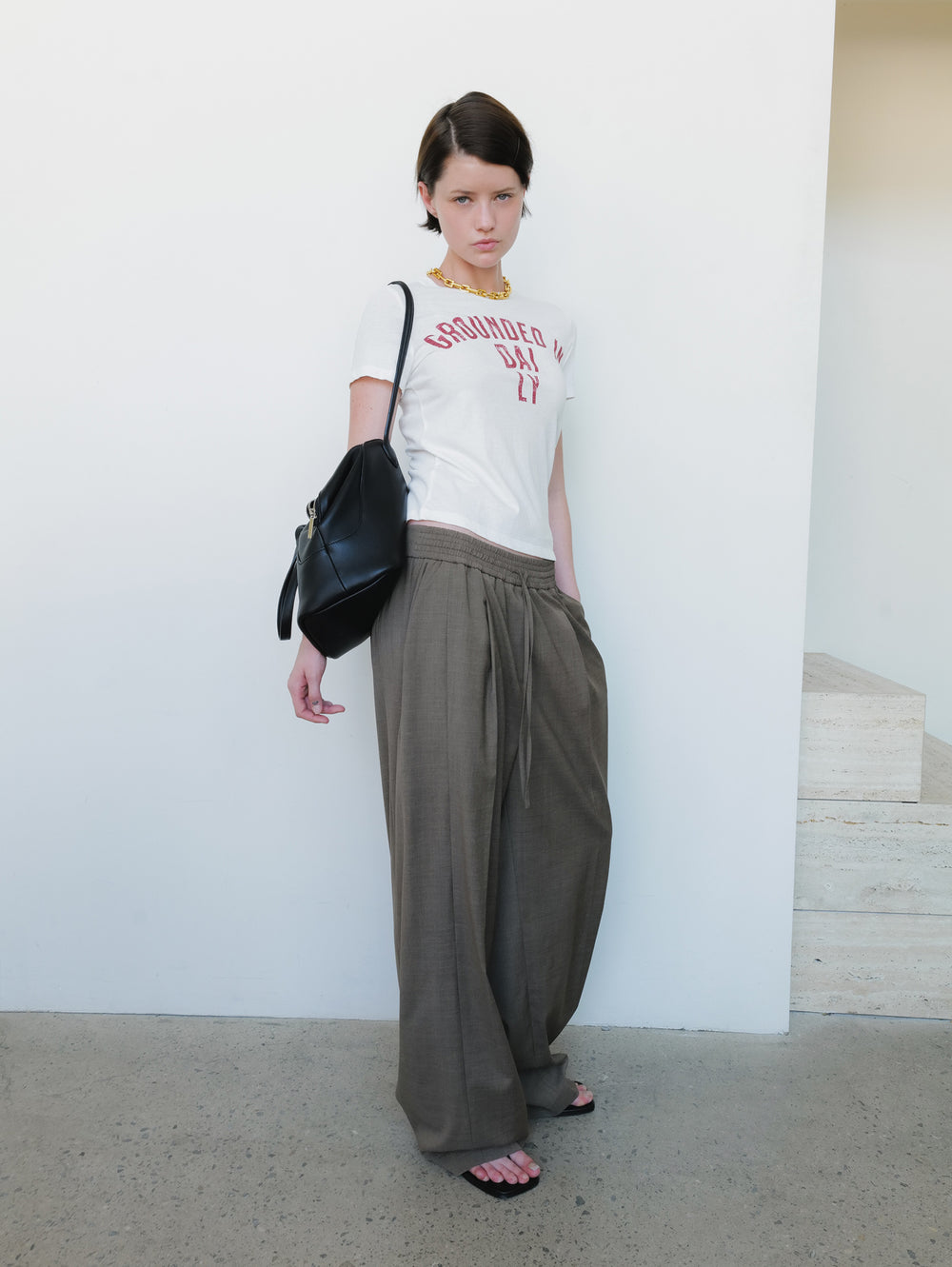 Summer Wool Banding Pants Brown