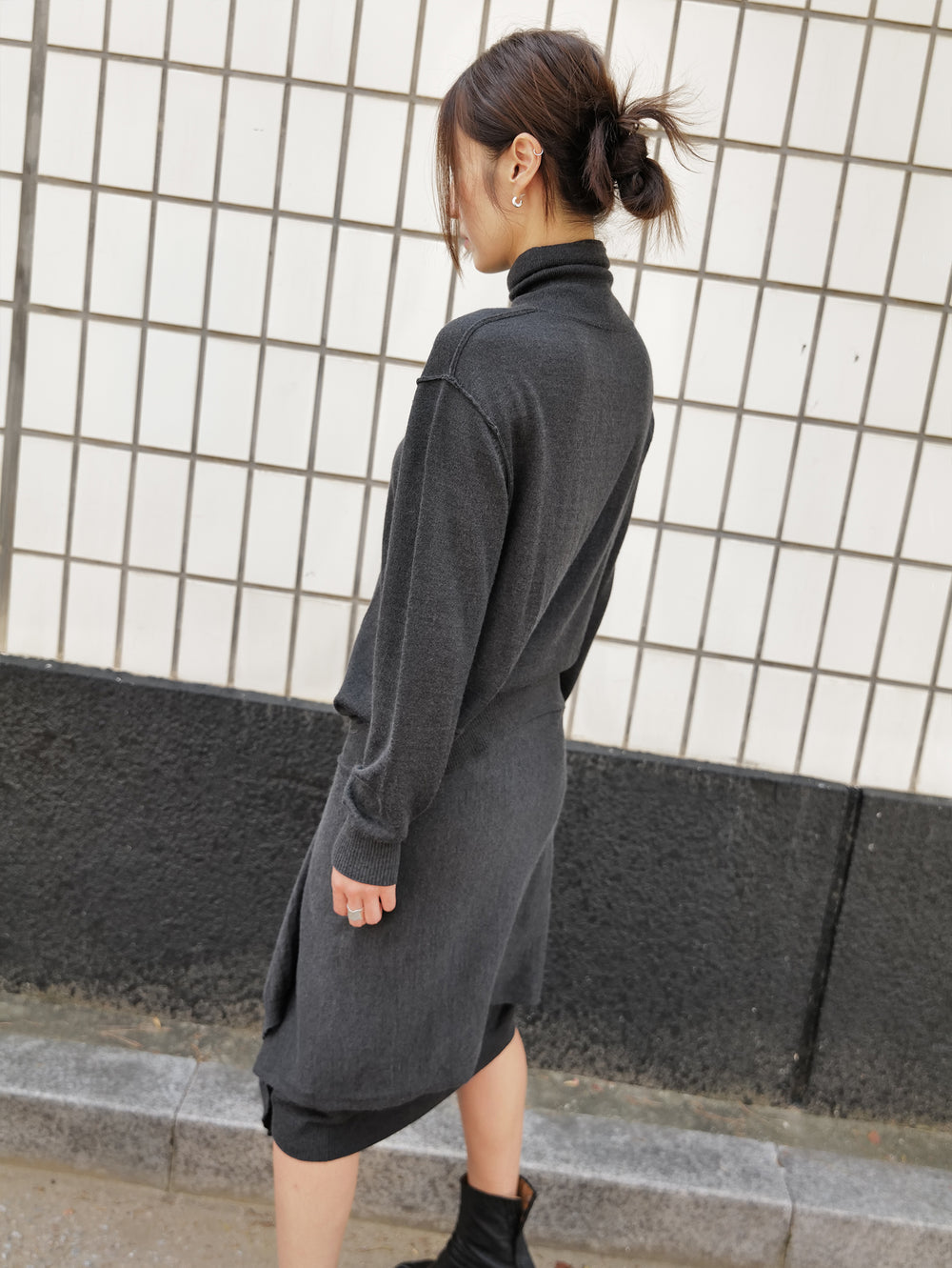 Wool blend knit dress charcoal