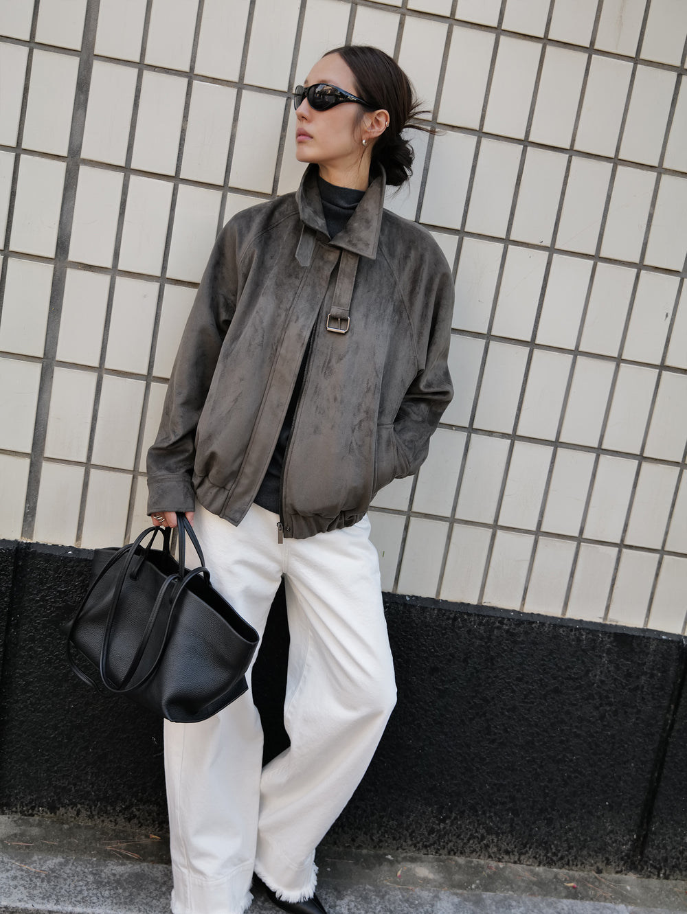 Wool Blend Turtleneck Knit Dark Gray