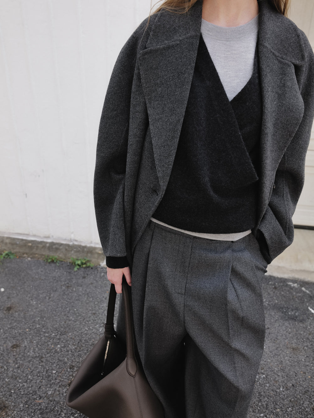 Double Tuck Wool Trousers Charcoal