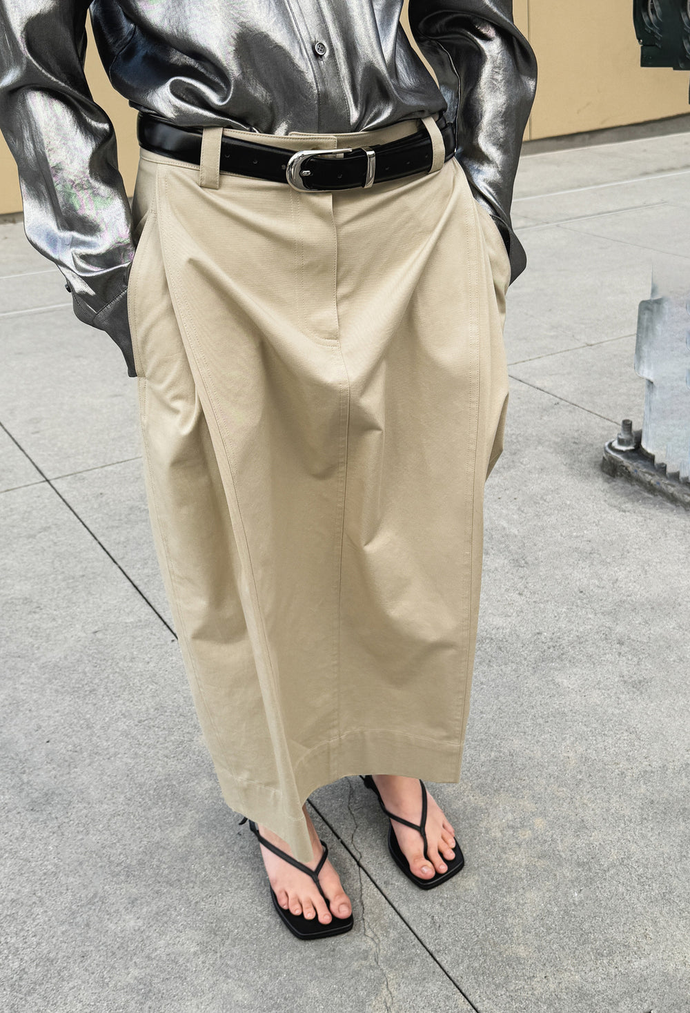 Cotton Tuck Skirt Beige