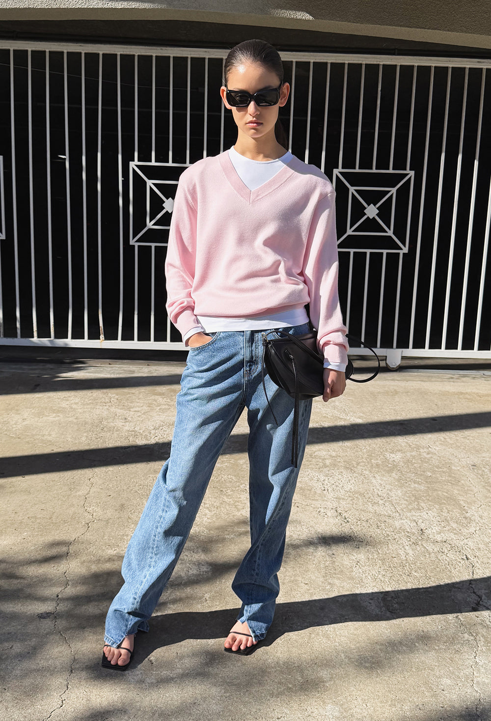 Spring Wool V-Neck Pullover Pink
