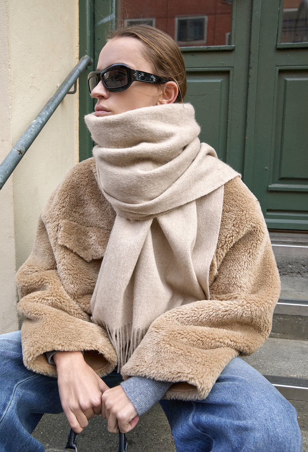 Lambswool Fringe Muffler Beige