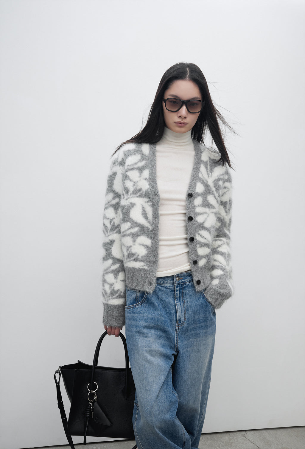 Alpaca Jacquard Cardigan Gray