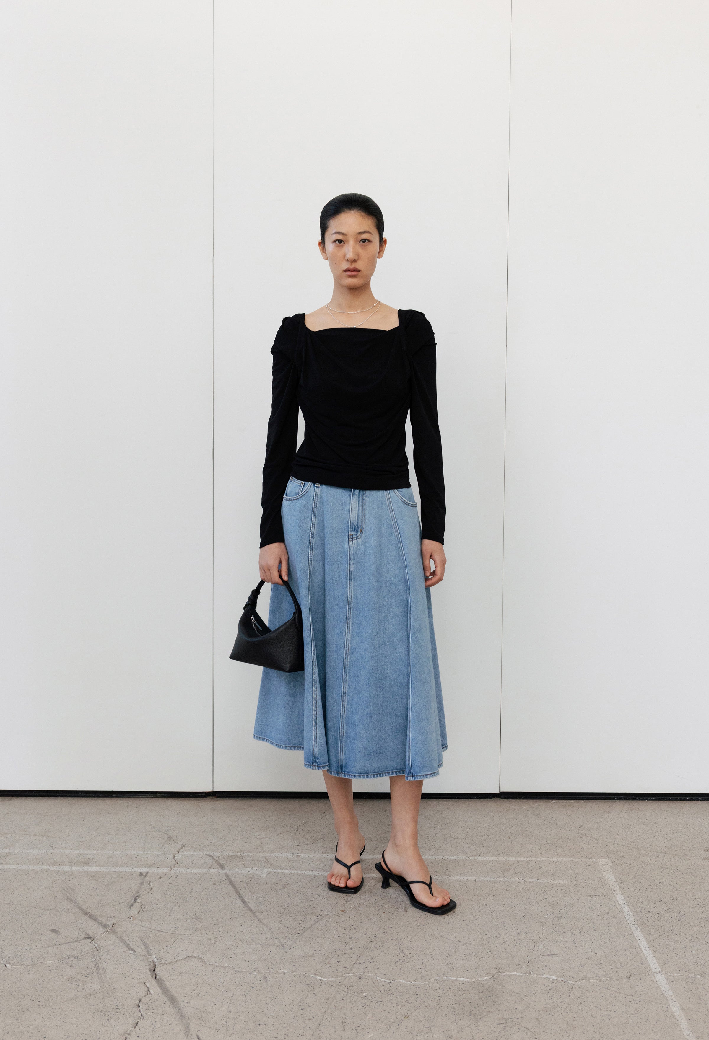 Flare denim skirt