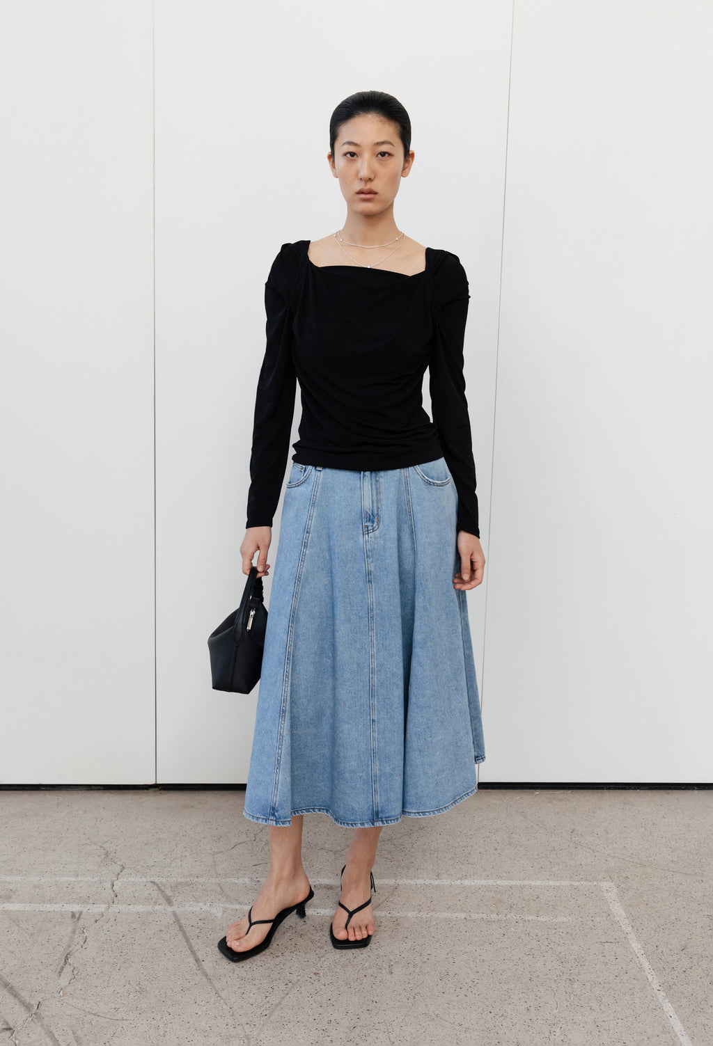 Flare denim skirt