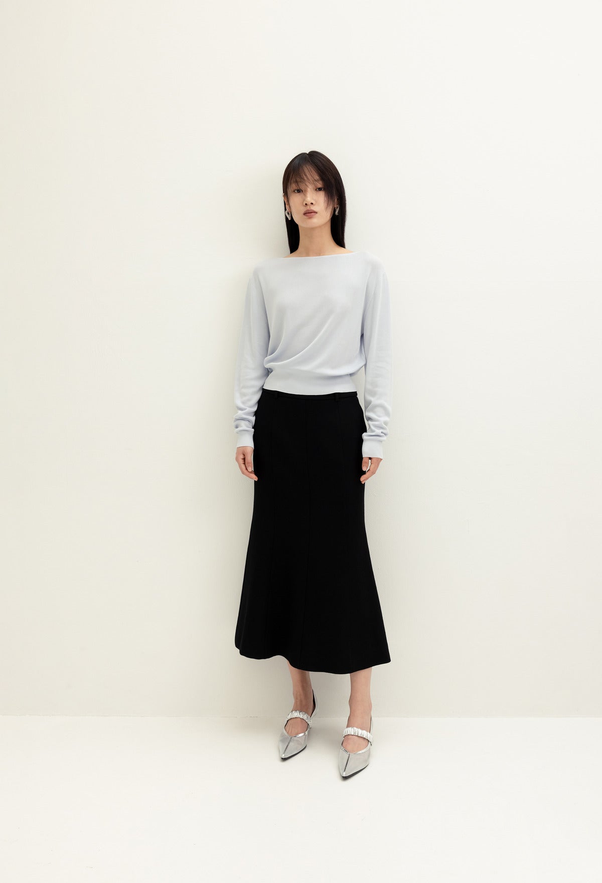 라피네 울 스커트 블랙