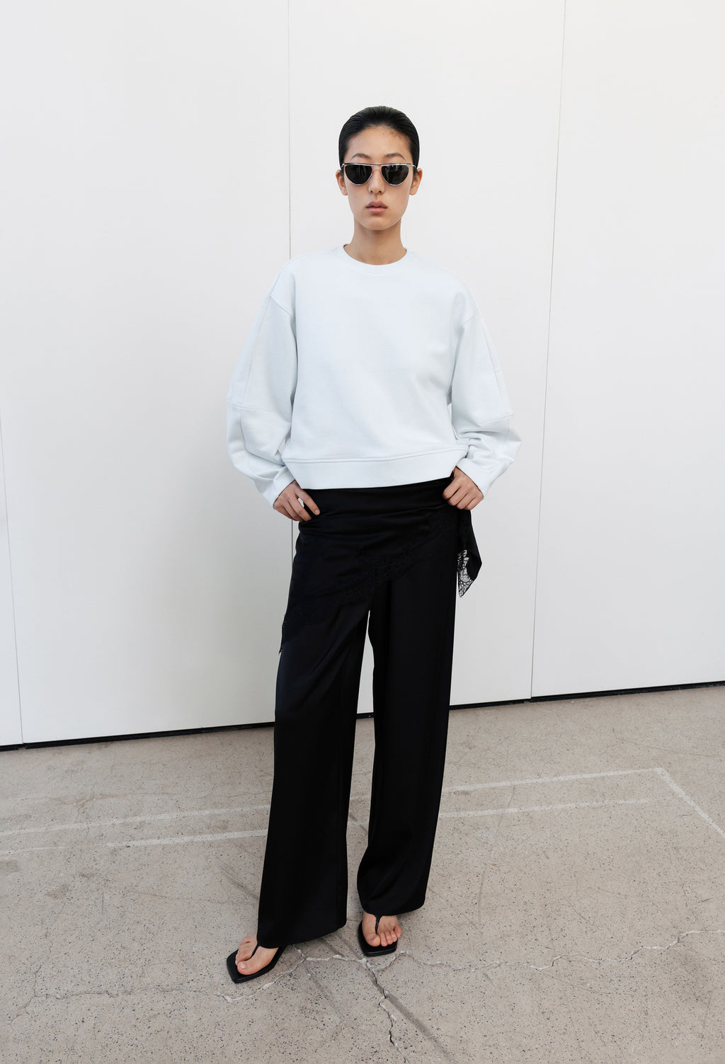 Satin Banding Pants Black