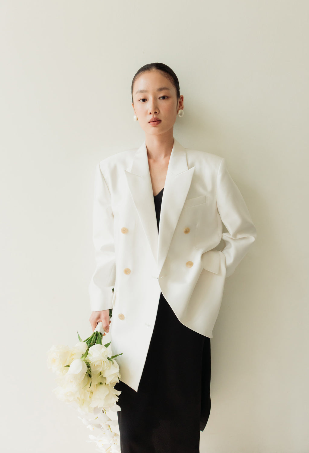울실크 더블브레스티드 자켓 아이보리