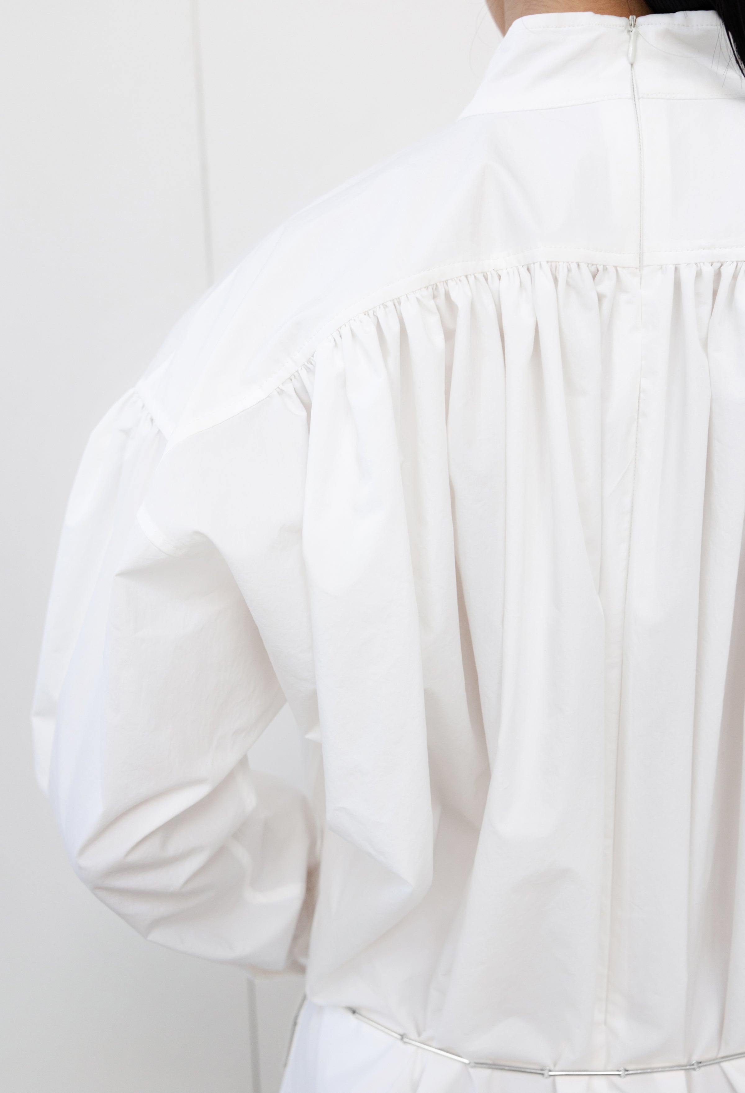 High-neck Shirring Blouse White