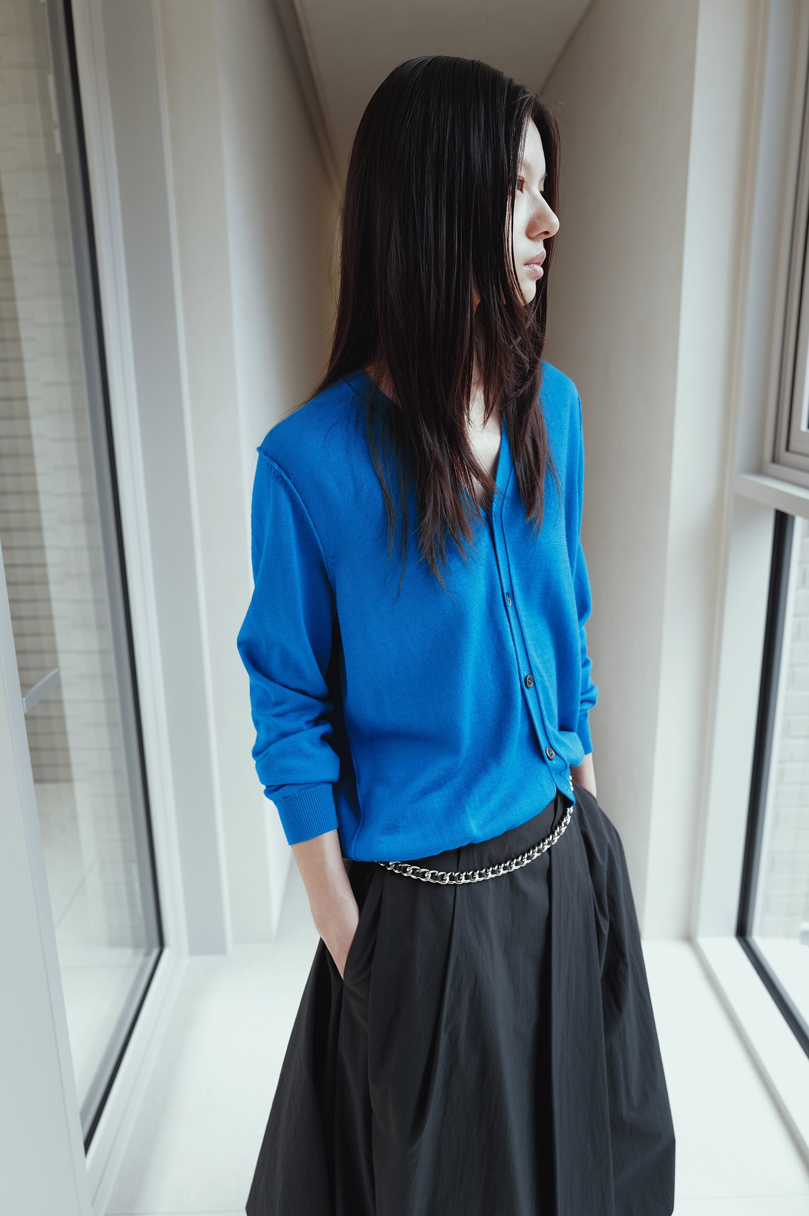 Washable 100% Wool Detail Cardigan Aqua Blue