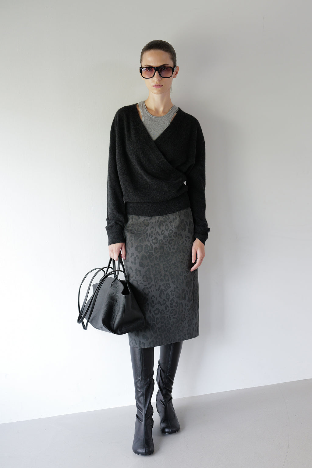 Cashmere 100 Wrap Knit Charcoal