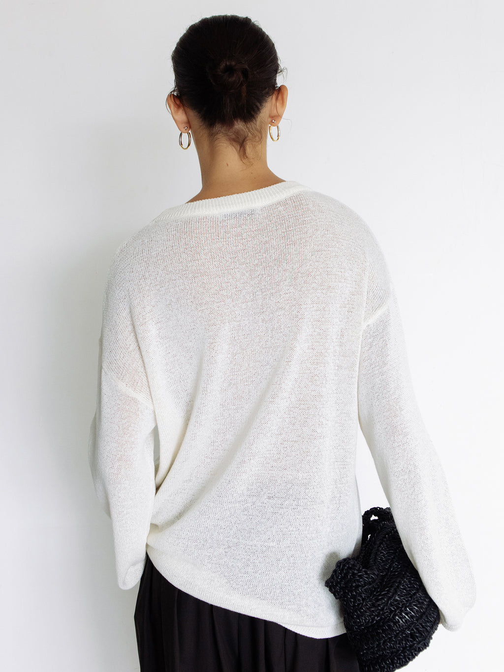 Sheer round pullover ivory