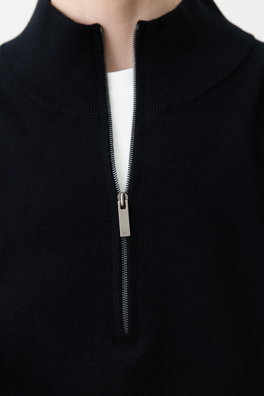 Washable Wool Cotton Half-Zip Knit Black