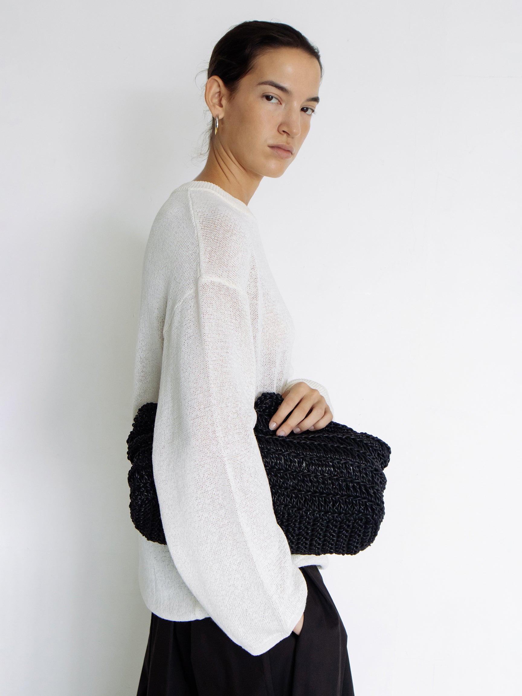 Sheer round pullover ivory