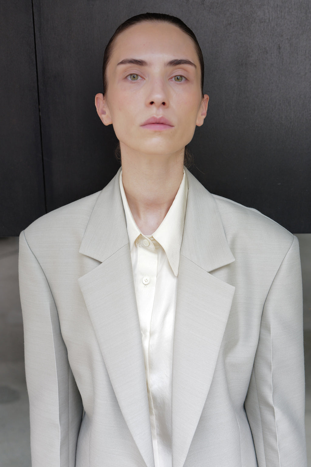 Wool Silk Blazer Light Gray
